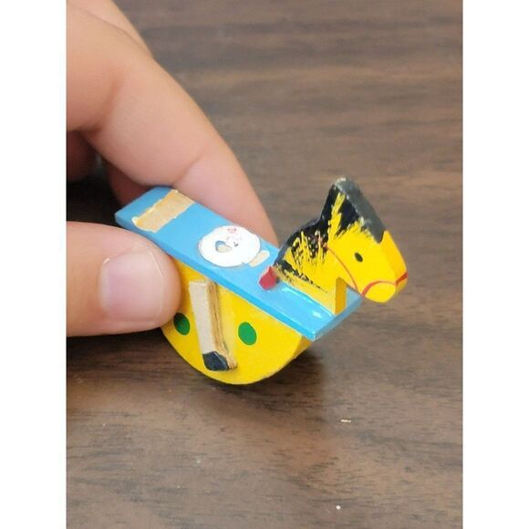 Yellow rocking horse wooden vintage AS IS ornament Xmas - Picture 1 of 5